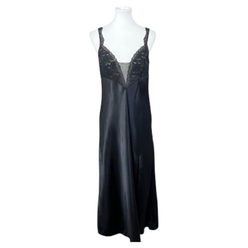 Vintage Victoria’s Secret Gold Label Black Satin Lace Nightgown Maxi
